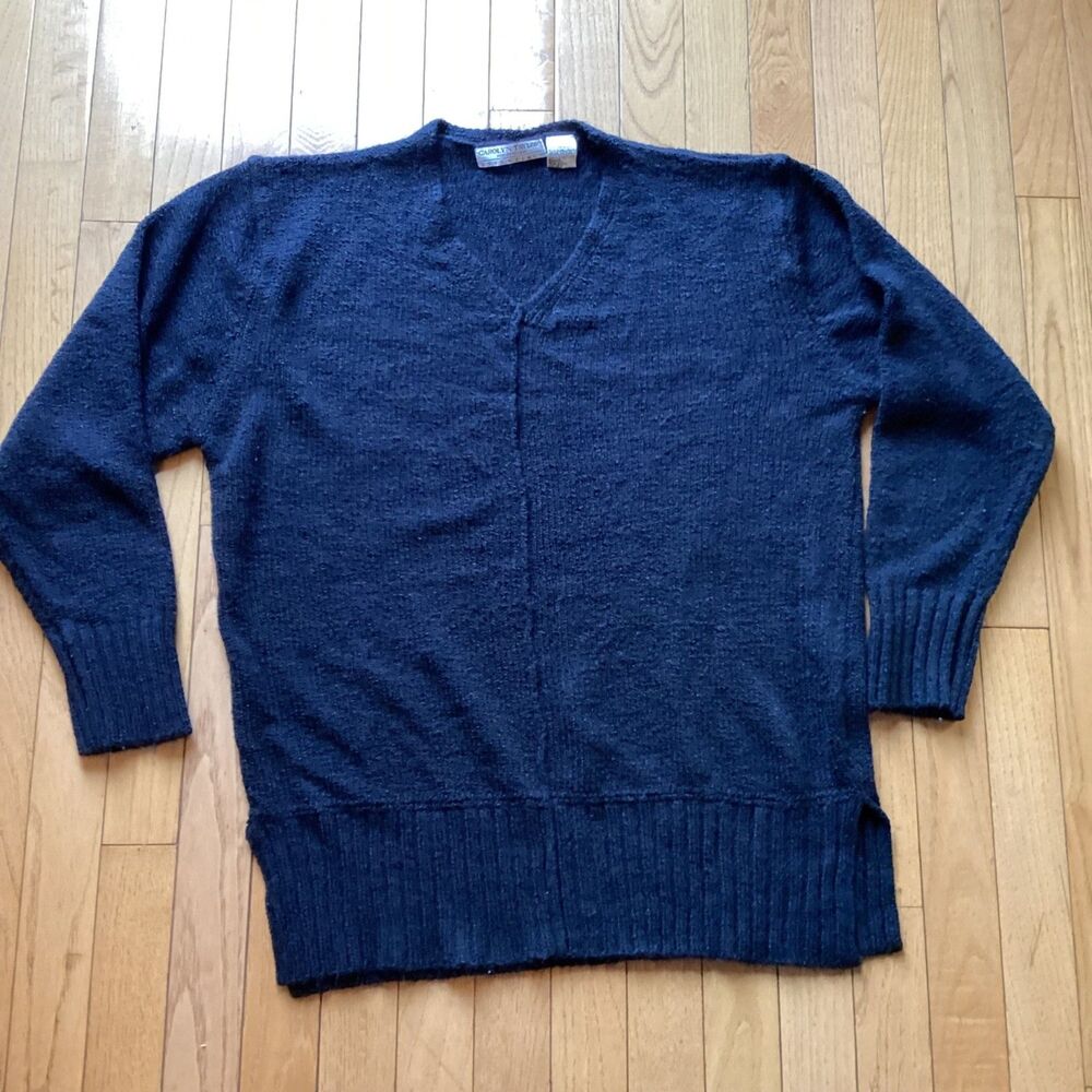 YK2 Carolyn Taylor Essentials Black V Sweater Lge Side Slits